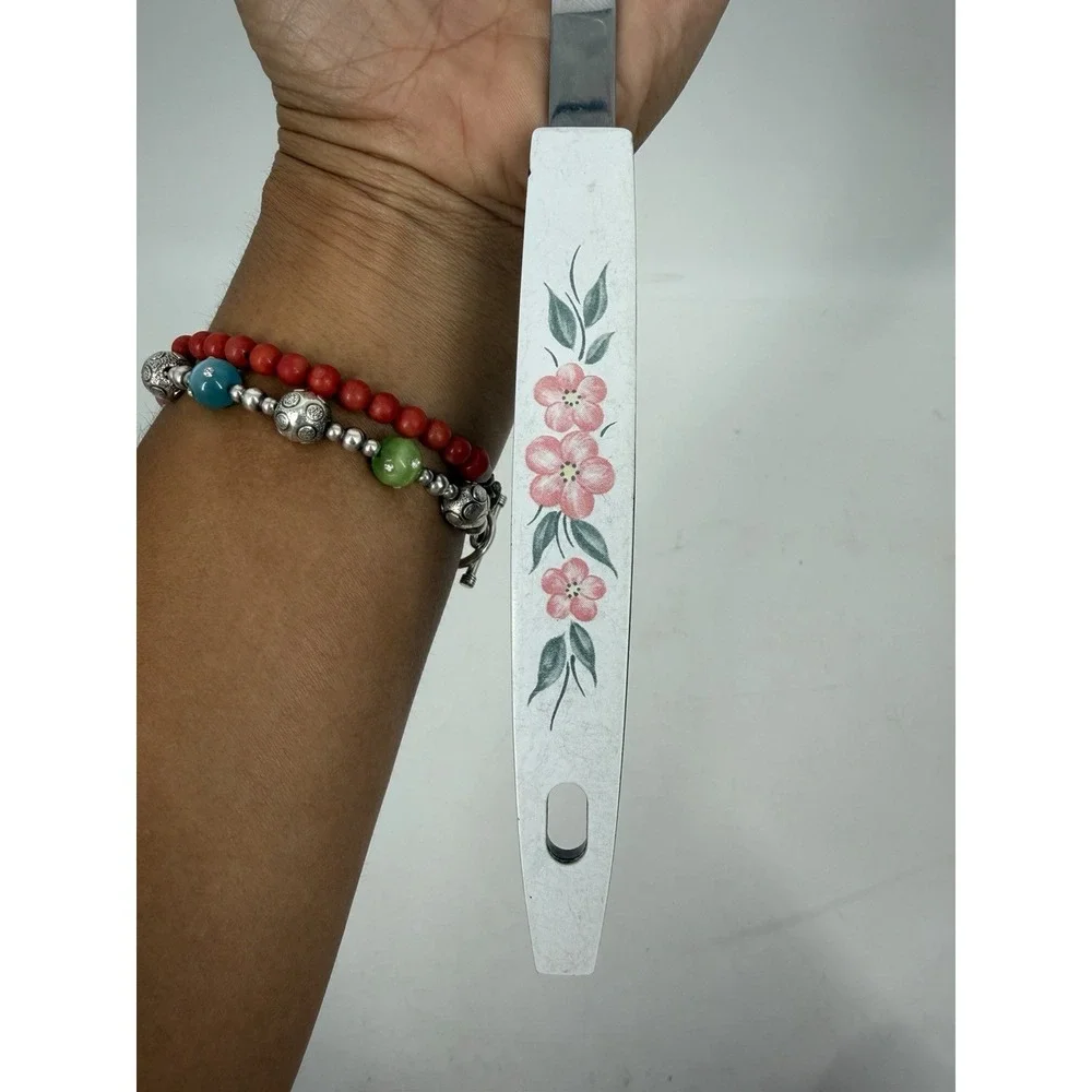 Vintage Stainless Steel Wide Spatula Turner Pink Floral Handle USA Retro Kitchen